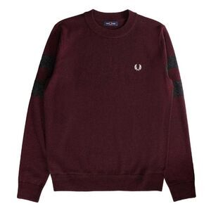 Fred Perry Mens Sleeve Print Crew Neck Sweater / Oxblood